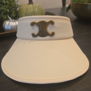 Celine Cream Visor with Gold Triomphe Plaque